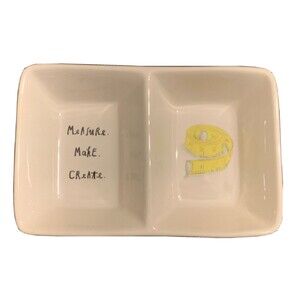 Rae Dunn Measure, Make, Create Ceramic Double Bowl Dish/Desk Organizer NEW